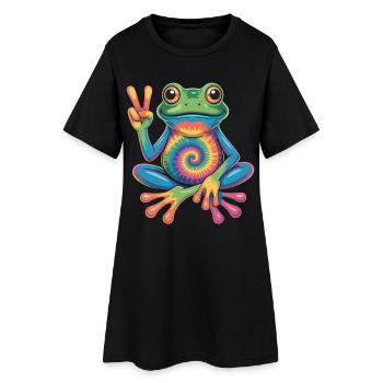 Frog Hippie Tie-Dye Peace Sign - Women’s T-Shirt Dress - black - Front