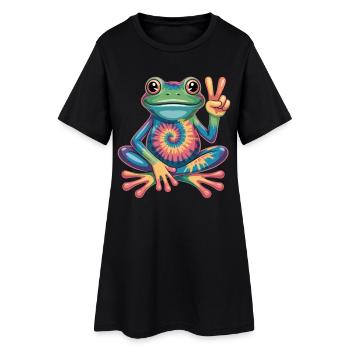 Frog Tie-Dye Hippie Peace Sign - Women’s T-Shirt Dress - black - Front
