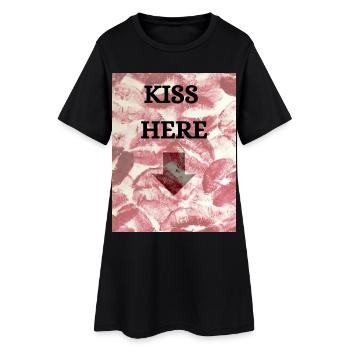 T-SHIRT KISS HERE - Frauen T-Shirt-Kleid - Schwarz - Vorne