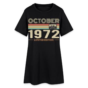 Anniversaire octobre 1972 - Birthday october 1972 - Robe T-shirt Femme - noir - Devant