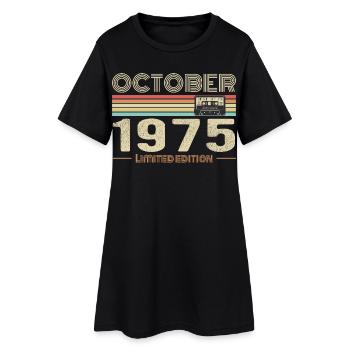 Anniversaire octobre 1975 - Birthday october 1975 - Robe T-shirt Femme - noir - Devant