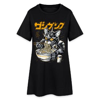 Cyber cat eating ramen - Women’s T-Shirt Dress - black - Front