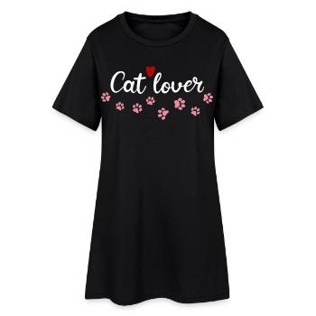 Amour Félins Rose et Cœur Rouge - Robe T-shirt Femme - noir - Devant