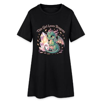 Girl's love for dragons with crystal - Women’s T-Shirt Dress - black - Front