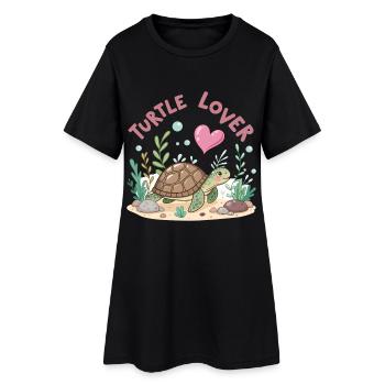 Pastel Flowered Turtle in Love - Women’s T-Shirt Dress - black - Front