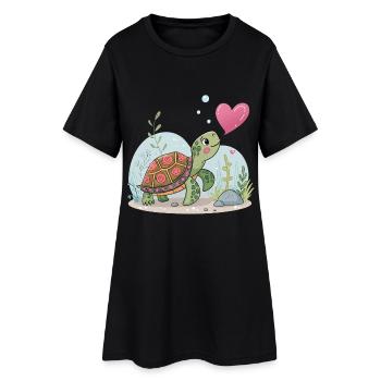 Dreamy turtle with a floral heart - Women’s T-Shirt Dress - black - Front