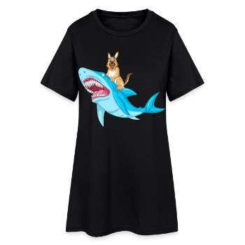 German Shepherd Shark Ride - Women’s T-Shirt Dress - black - Front