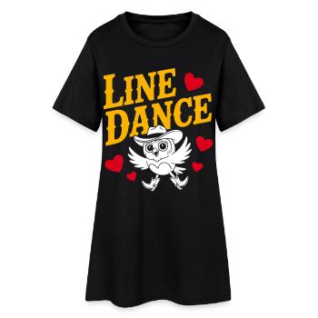 Linedance Eule mit Herzmotiven - Frauen T-Shirt-Kleid - Schwarz - Vorne