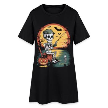 Squelette d’un pêcheur à la pleine lune - Robe T-shirt Femme - noir - Devant