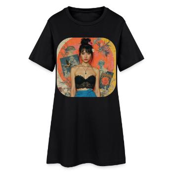 Retro Collage T-Shirt Design - Women’s T-Shirt Dress - black - Front