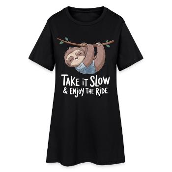  Entspanntes Faultier: Nimm's Langsam & Genieße - Frauen T-Shirt-Kleid - Schwarz - Vorne