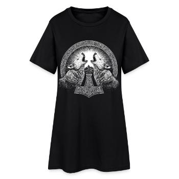 Nordisch Wolf Thor Hammer Wikinger - Frauen T-Shirt-Kleid - Schwarz - Vorne