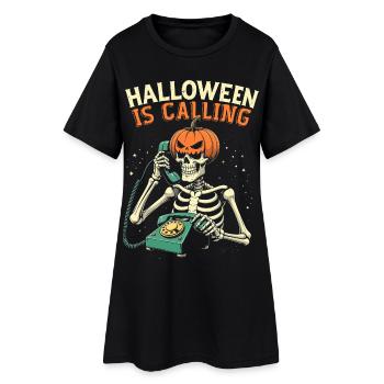 Halloween Skeleton with Pumpkin - Women’s T-Shirt Dress - black - Front