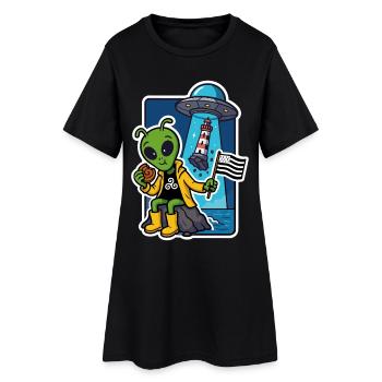 Alien Breton Humour Bretagne Phare et Gwenn ha du - Robe T-shirt Femme - noir - Devant