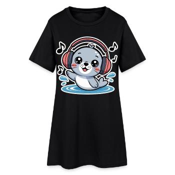 Cute seal with headphones and music notes - Women’s T-Shirt Dress - black - Front