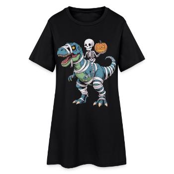 T-Rex d’Halloween avec skellet et citrouille - Robe T-shirt Femme - noir - Devant