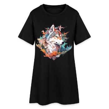 Wolf Wolfskopf Wald Natur Berge Wildnis Bunt - Frauen T-Shirt-Kleid - Schwarz - Vorne