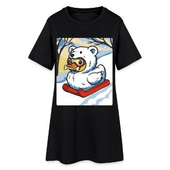 Winter Snowmobile with Talking Duck Bear Costume - Women’s T-Shirt Dress - black - Front