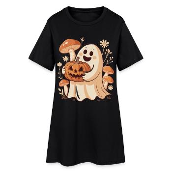 pumpkin flowers autumn forest nature Halloween - Women’s T-Shirt Dress - black - Front