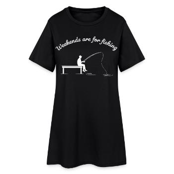 Wochenende zum Angeln Druckdesign - Frauen T-Shirt-Kleid - Schwarz - Vorne