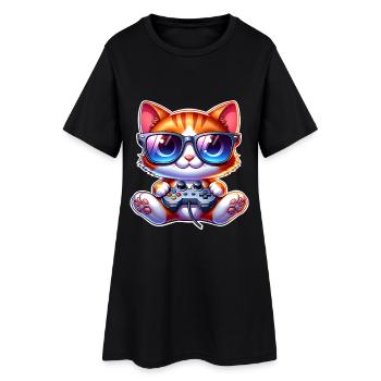 Gaming Katze  - Frauen T-Shirt-Kleid - Schwarz - Vorne