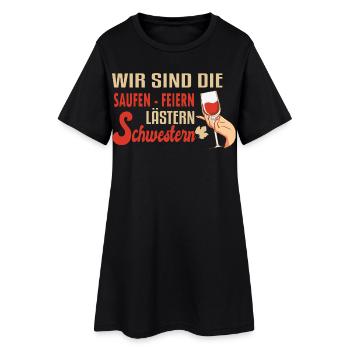 Schwester Geschenk Mädelsabend Wein Feiern Party - Frauen T-Shirt-Kleid - Schwarz - Vorne