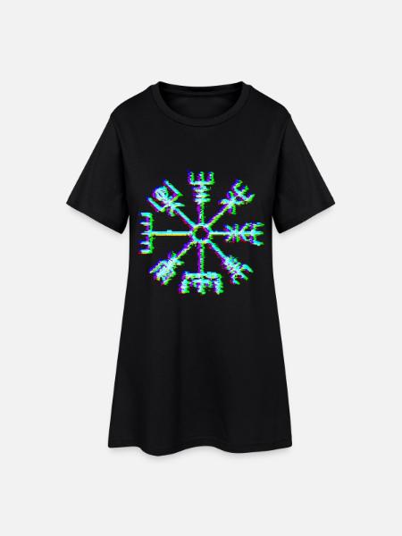 Vegvisir Rune – Neon Glitch Viking Compass Symbol - Frauen T-Shirt-Kleid - Schwarz