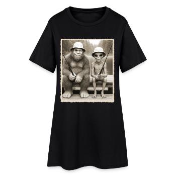 Pêche, Pêcheur, Pêcheur, Pêche, Bigfoot, Alien - Robe T-shirt Femme - noir - Devant