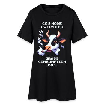 Kuhmodus: Gras 100% | Kuh & Kifferhumor - Frauen T-Shirt-Kleid - Schwarz - Vorne
