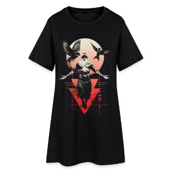 Ätherischer Mensch mit Flügeln und Mond - Frauen T-Shirt-Kleid - Schwarz - Vorne