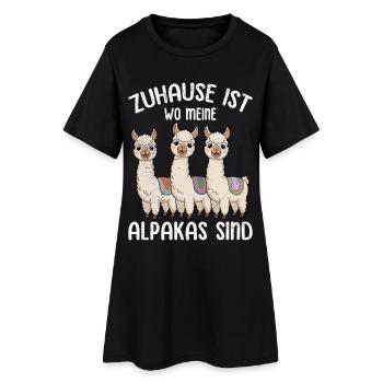 Alpaka Fan ZUHAUSE IST WO MEINE ALPAKAS SIND - Frauen T-Shirt-Kleid - Schwarz - Vorne