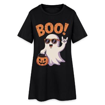 Funny Ghost With Pumpkin And Boo - Women’s T-Shirt Dress - black - Front