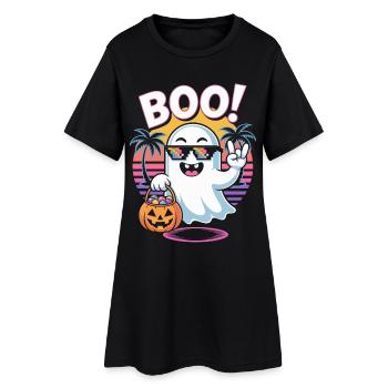Hou! Fantôme cool avec des lunettes de soleil et une citrouille pour - Robe T-shirt Femme - noir - Devant