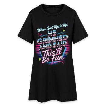 Als Gott mich Schuf Grinste Er Lustiger Retro - Frauen T-Shirt-Kleid - Schwarz - Vorne