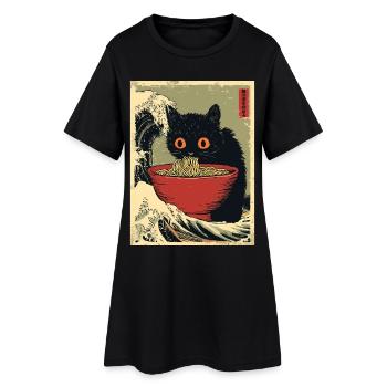 Süße Katze Ramen Nudeln Japan Welle Retro Geschenk - Frauen T-Shirt-Kleid - Schwarz - Vorne