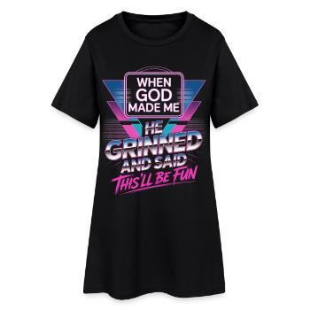 Als Gott mich Schuf Grinste Er Lustiger Synthwave - Frauen T-Shirt-Kleid - Schwarz - Vorne