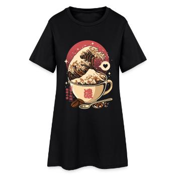 Tasse Océan de Café et Vagues Kanagawa Japonaises - Robe T-shirt Femme - noir - Devant