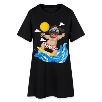 Pug Surfing Tee de plage d’été - Robe T-shirt Femme - noir - Devant