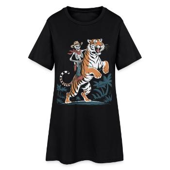 Squelette aventureux avec tigre - Robe T-shirt Femme - noir - Devant