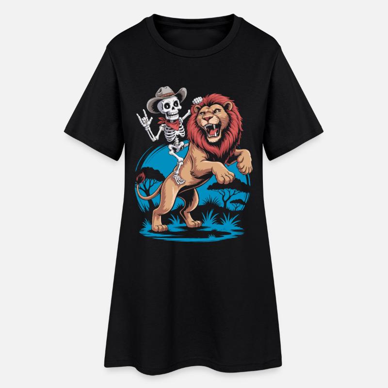 Conception d’aventure de lions et de squelettes - Robe T-shirt Femme - noir