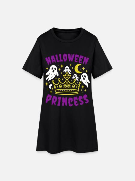 Halloween Prinzessin mit Geistern und Krone - Frauen T-Shirt-Kleid - Schwarz