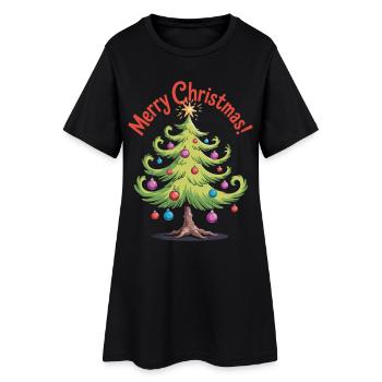 Merry Christmas Shirt with Christmas Tree - Women’s T-Shirt Dress - black - Front