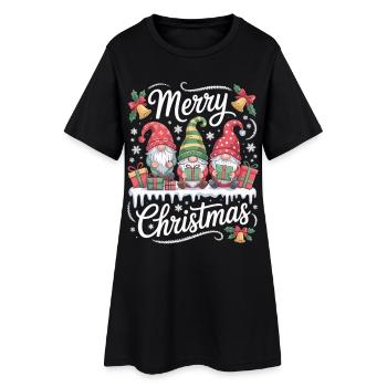 Weihnachts T-Shirt mit drei Gnomen - Frauen T-Shirt-Kleid - Schwarz - Vorne