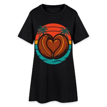Café Amour Coeur Rétro Coucher de soleil Design - Robe T-shirt Femme - noir - Devant