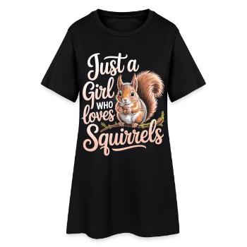 Just a Girl Eichhörnchen T-Shirt Damen - Frauen T-Shirt-Kleid - Schwarz - Vorne