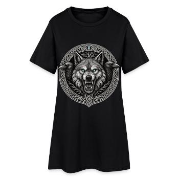 Le Loup Fenrir avec le Corbeau d’Odin, le Hugin et le Viking Munin - Robe T-shirt Femme - noir - Devant