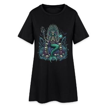 Skelett Meerjungfrau mit Totenköpfen - Frauen T-Shirt-Kleid - Schwarz - Vorne