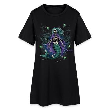 Skeleton Mermaid with Ghost Ship - Women’s T-Shirt Dress - black - Front