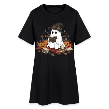 Witch Witch with Pumpkins and Magic Book - Women’s T-Shirt Dress - black - Front