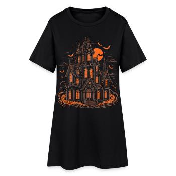 Haunted House Bats Halloween Full Moon - Women’s T-Shirt Dress - black - Front